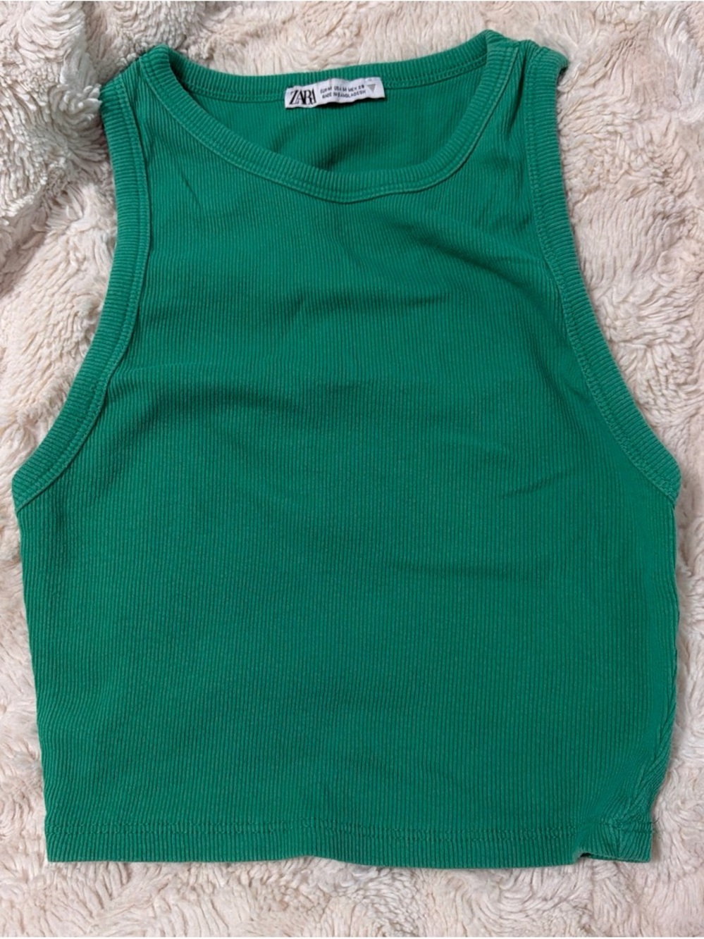 Zara green ribbed cropped tank